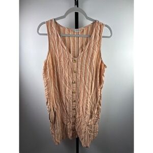 Wonderly Sleeveless Top Womens Medium Peach Striped Button Front Pocket